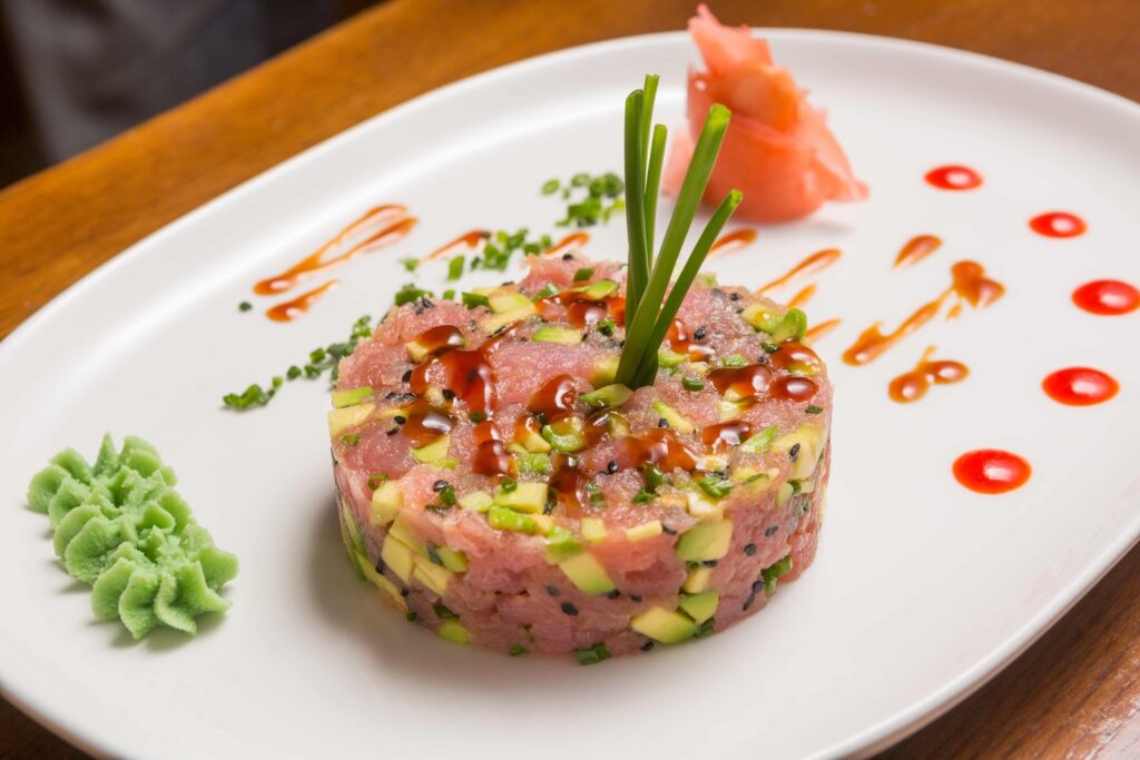 Salmon tartare with wasabi and avocado