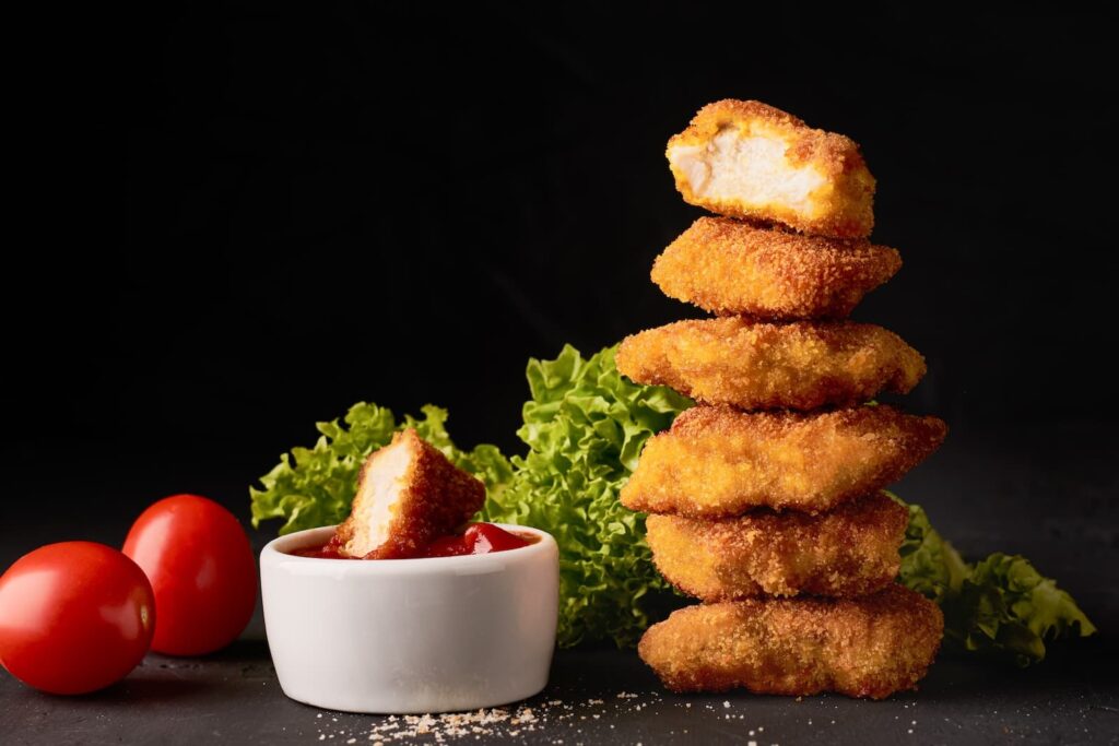 A stack of chicken nuggets