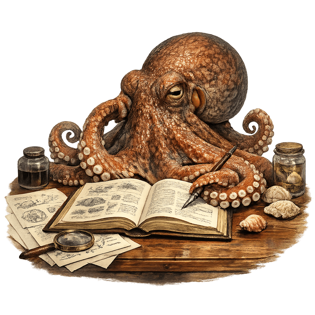 Octopus writing research papers and review documents.